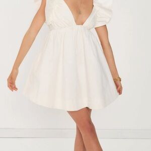 For Love And Lemons White Mini Dress with Puff Sleeves